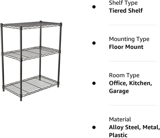 3-Shelf Adjustable Heavy Duty Steel Wire Rack