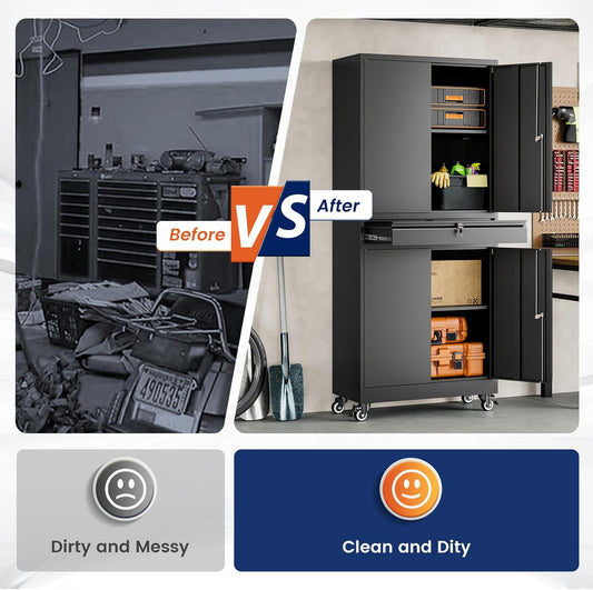 Combination storage cabinet 17.7"D x 35.4"W x 72"H Black Metal Locker